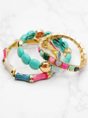 Treasure Jewels Heart & Bead Gold-Tone Stretch Bracelet Set